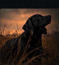 Black Labrador in a sunset marsh
